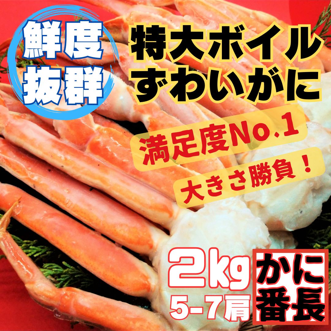 大きさ勝負 ボイルずわいがに 山盛 ２㎏ 満足度NO.1 ５－7肩 約4－5人前 業界最大級 大 かに カニ カニ ボイルずわいがに取り寄せ 足 かに番長