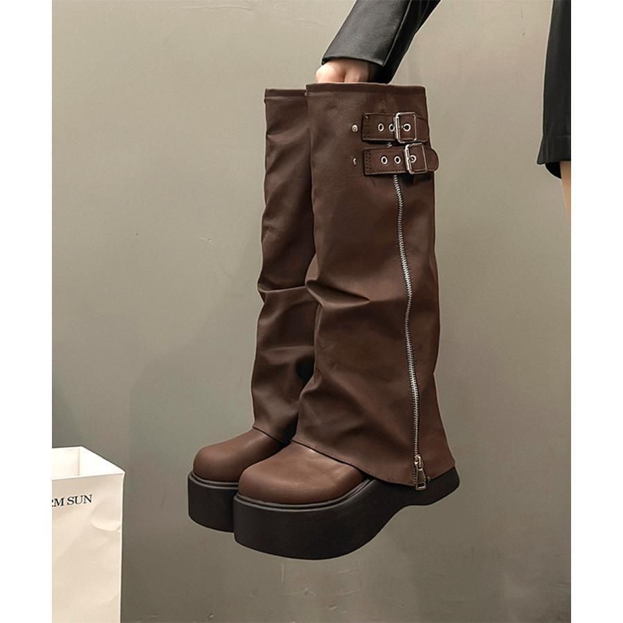 11色展開！国内発送カバーロングブーツ厚底 ルーズシルエット 転倒防止