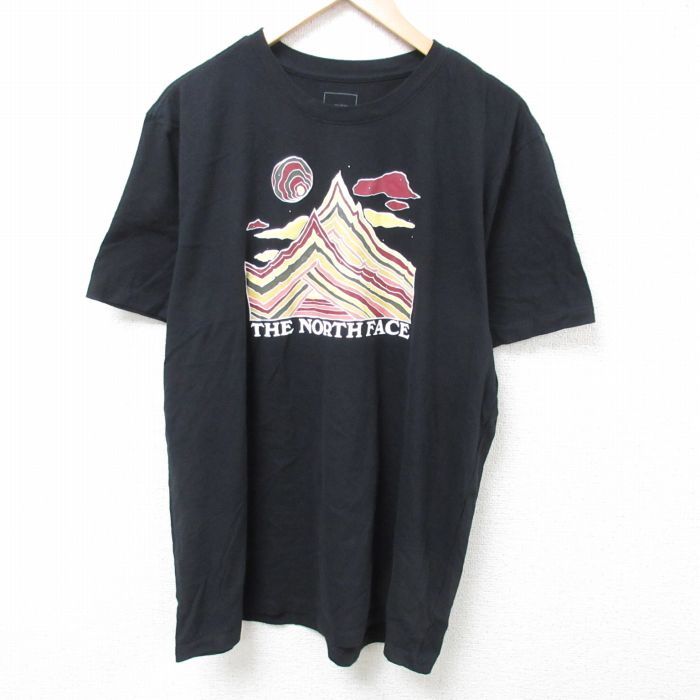 XL/古着 ノースフェイス THE NORTH FACE 半袖 ブランド Tシャツ メンズ 山 コットン クルーネック 黒 ブラック 24aug10 中古
