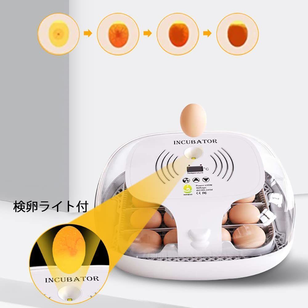 自動孵卵器 インキュベーター 検卵ライト付き 孵化器 自動転卵式 16個入卵 大容量 デジタル表示 自動温度制 湿度保持 子供教育用 家庭用 kkkasz