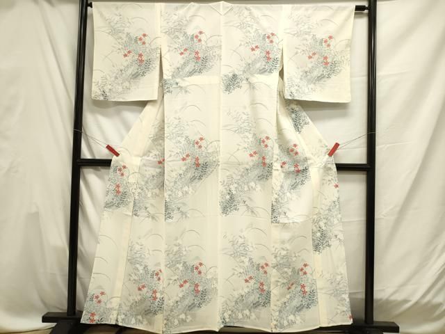 平和屋着物▽上質な小紋 単衣 ふくれ織 霞斜線文 正絹 逸品