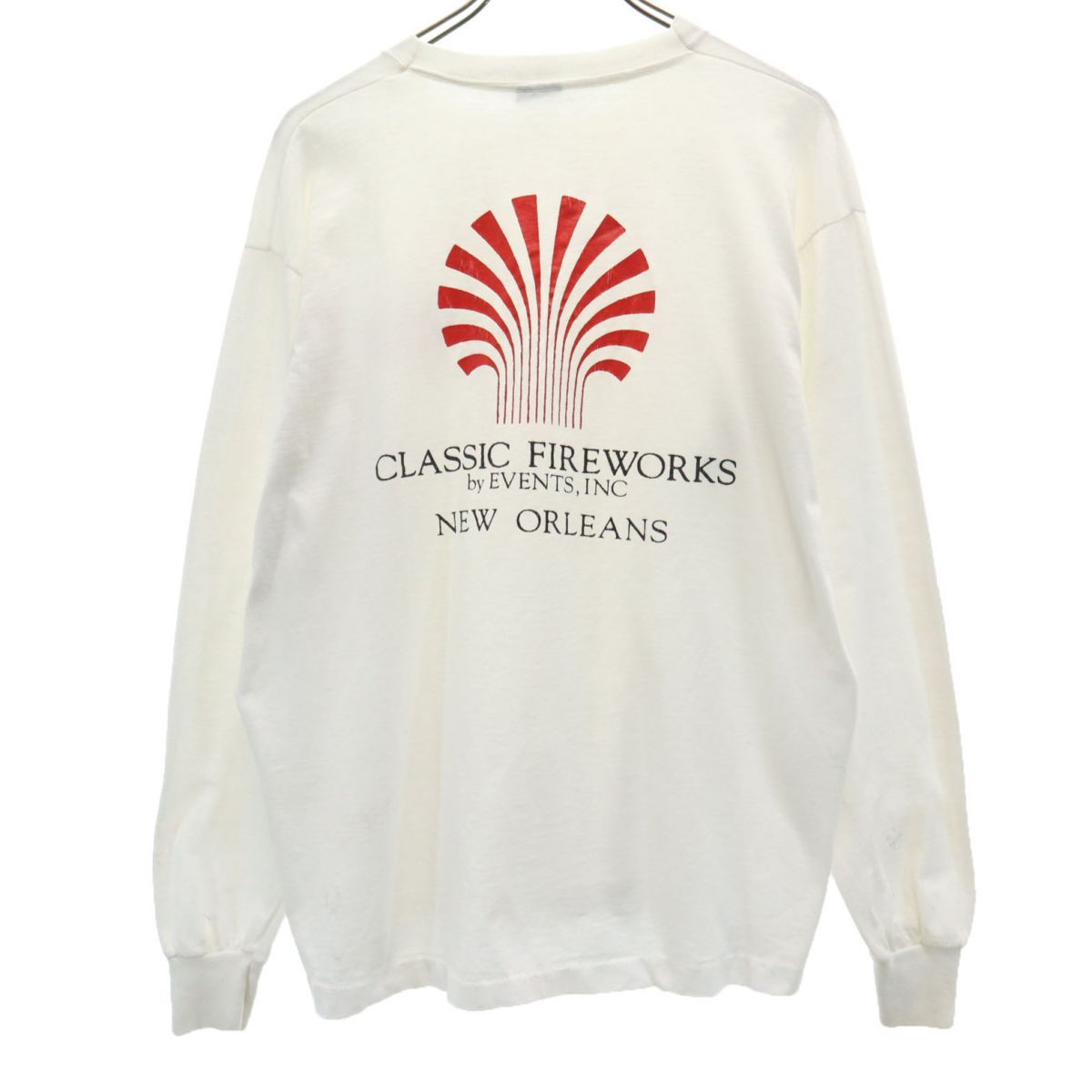 スクリーンスターズ 90s  USA製 オールド 長袖 Tシャツ XL ホワイト SCREEN STARS ロンT バックプリント メンズ 古着 【240313】