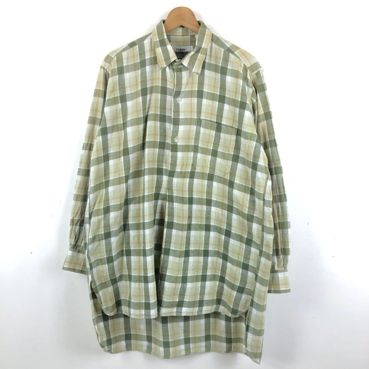古着】 グランパシャツ フランネル素材 チェック柄 ヘリンボーン