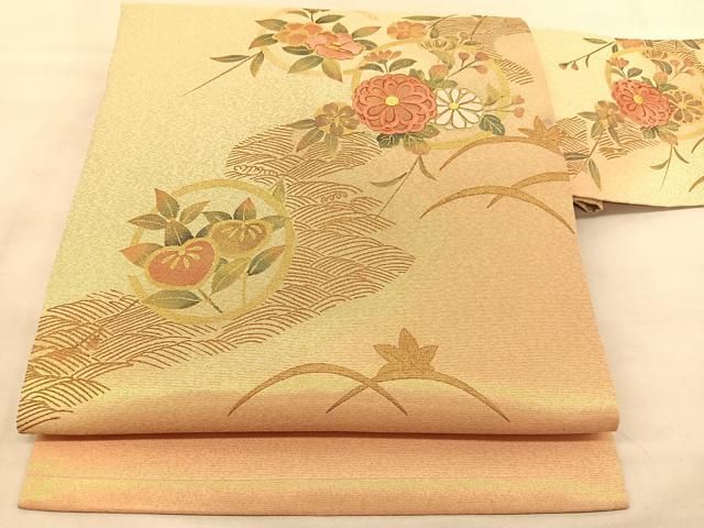 平和屋着物○九寸名古屋帯 作家物 手描き 紬地 草花文 金彩