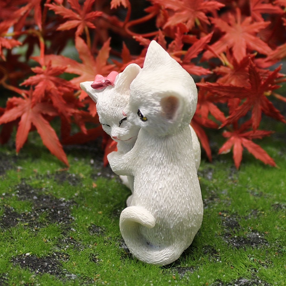 置物 オブジェ ガーデンオーナメント ネコのカップル 猫 ねこ 白