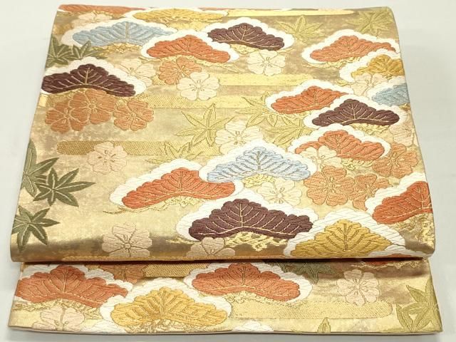 平和屋着物●九寸名古屋帯　刺繍　雪輪芝花文　金彩　正絹　逸品　DAAY8080cm 平和屋着物○九寸名古屋帯 刺繍 雪輪芝花文 金彩 正絹 逸品 DAAY8080cm