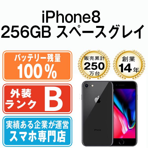 iPhone - iPhone8 258GB SIMフリー バッテリー100% スペースグレイ バッテリー100% iPhone8 256GB スペースグレイ SIMフリー 本体