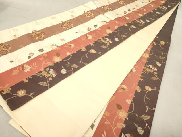 平和屋着物◎六通柄袋帯 更紗花文 金糸 正絹 逸品 AAAY7436sg