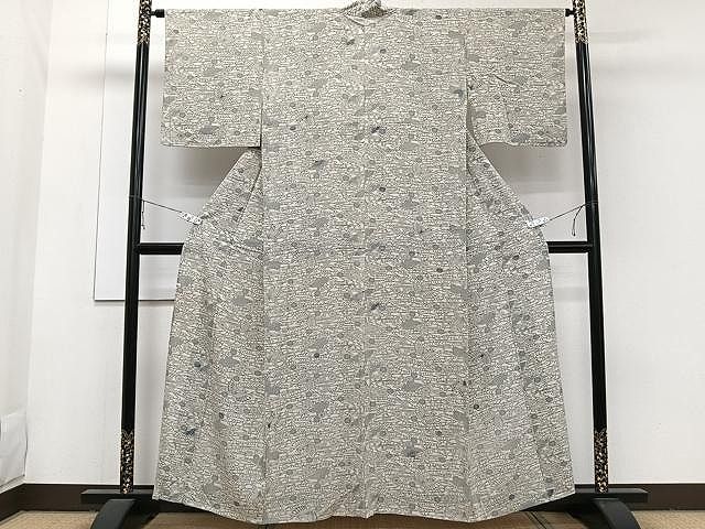 正絹　上質な小紋　単衣　型染め　縮緬　花蝶文　逸品　身丈161　裄65 正絹 上質な小紋 単衣 型染め 縮緬 花蝶文 逸品 身丈161 裄65