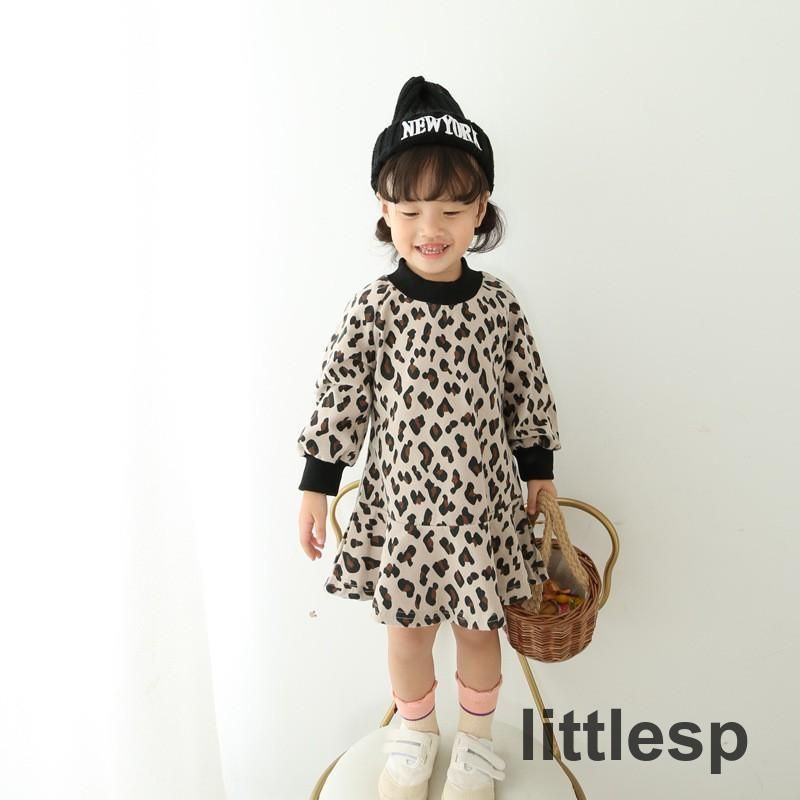 ワンピース キッズ ベビー 女の子 長袖 ヒョウ柄 レオパード柄 おしゃれ かわいい ラウンドネック 上品 子供服 80 90 100 110 120