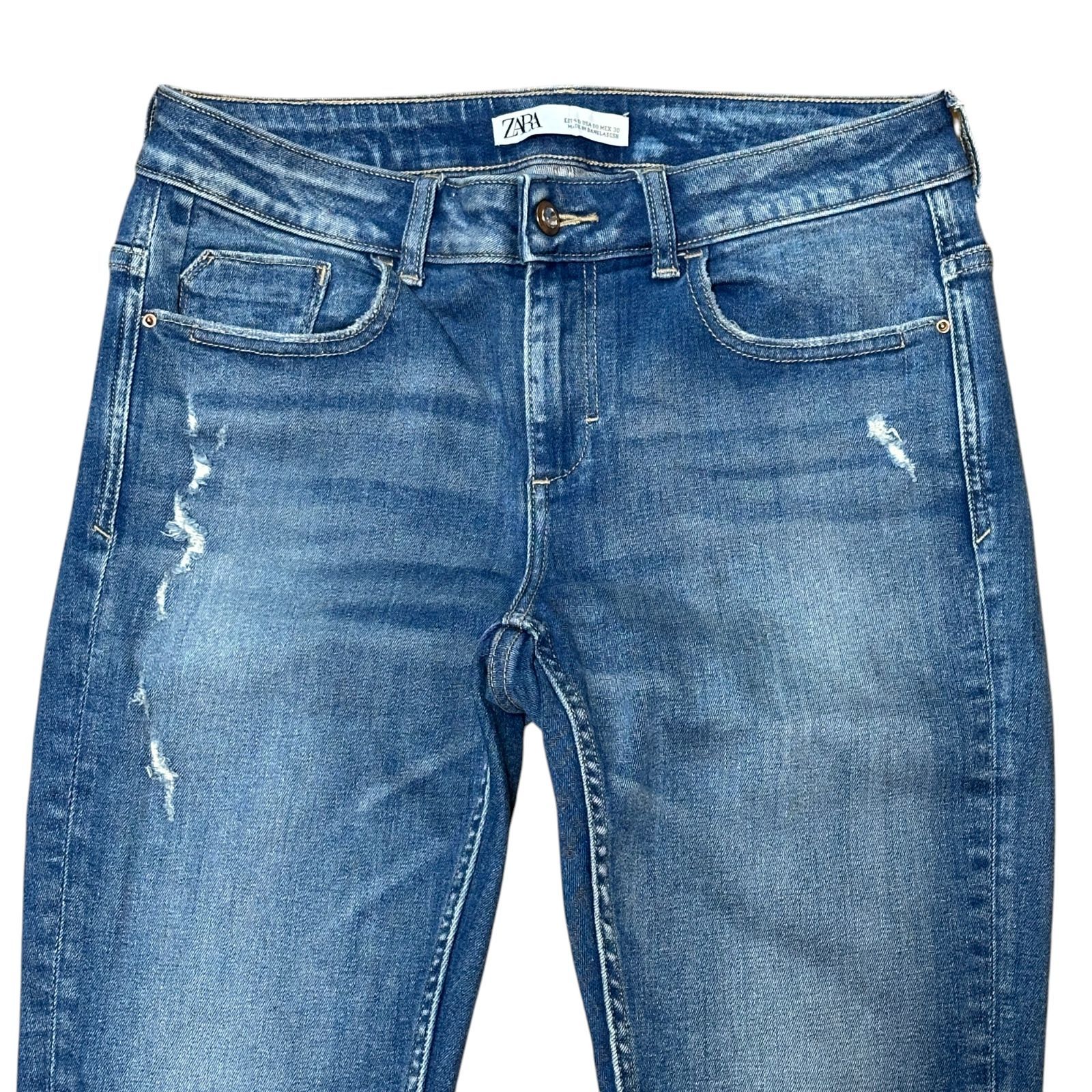 ZARA クラッシュ スリム テーパードデニム スキニー ブルー