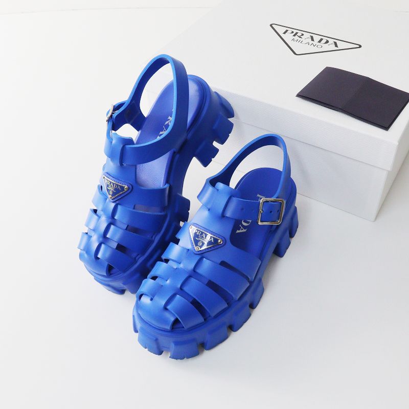 2022 プラダ PRADA フォームラバーサンダル 36/ブルー 靴 グルカ