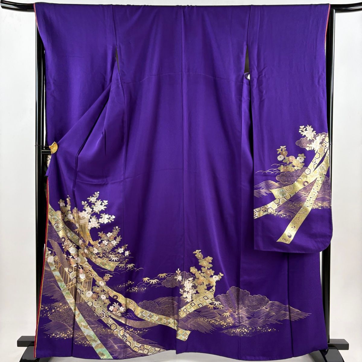 振袖 身丈164cm 裄丈66.5cm M 袷 御所車 蔓帯 金彩 紫 正絹 秀品