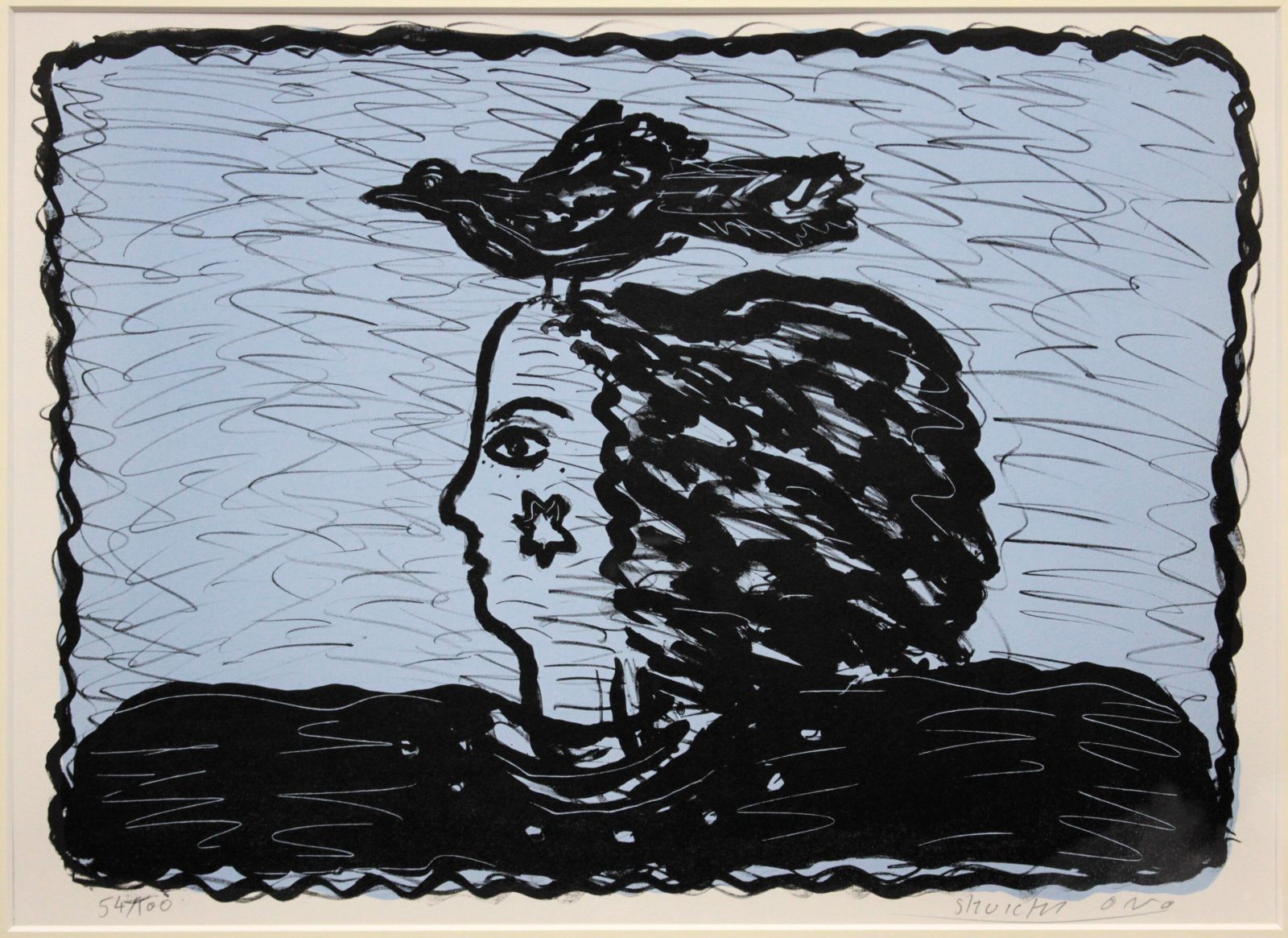 小野州一　　婦人図 小野州一 「女性と鳥」 リトグラフ 版画 絵画 - メルカリ