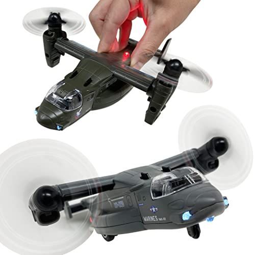2機セット かっこいいぞ! オスプレイ 飛行機 輸送機 おもちゃ ライトが光る 音が鳴る 変形 プロペラ プルバック 走る (2機セット)
