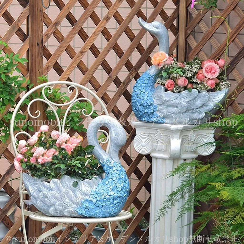 花 インテリア 青 おしゃれ ガーデン雑貨 庭の装飾 ガーデンインテリア 白鳥 フラワー 酸化マグネシウム エレガント ガーデニング お洒落 8-14 ブルー プランター アニマル 雑貨 ガーデン 鳥