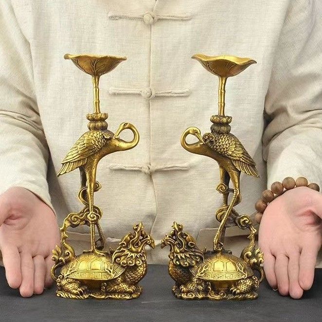 燭台 蝋燭 ワックス 龍亀 鶴 金色 ゴールド 黄金 ヴィンテージ 風水グッズ  財運 金運 開運 運気アップ 瞑想 禅 幸運 開運 浄化 幸運 開運 厄除け スピリチュアル リビング インテリア