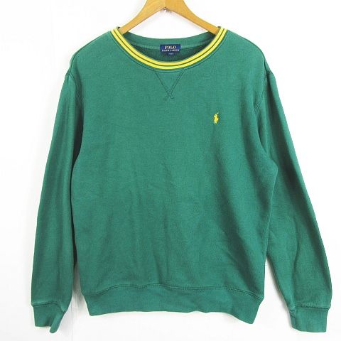 ポロ ラルフローレン POLO RALPH LAUREN スウェット トレーナー 長袖 綿 14-16 グリーン ワンポイント ライン kz10326