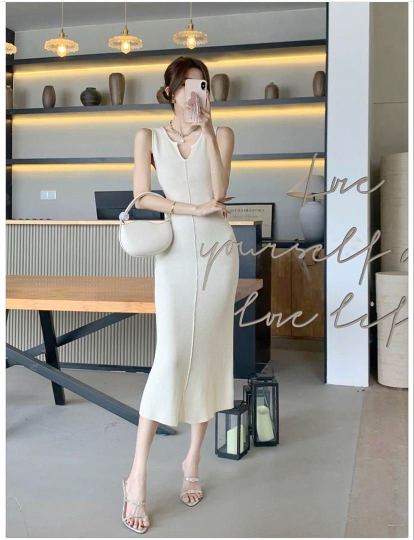 着痩せノースリーブロングドレス