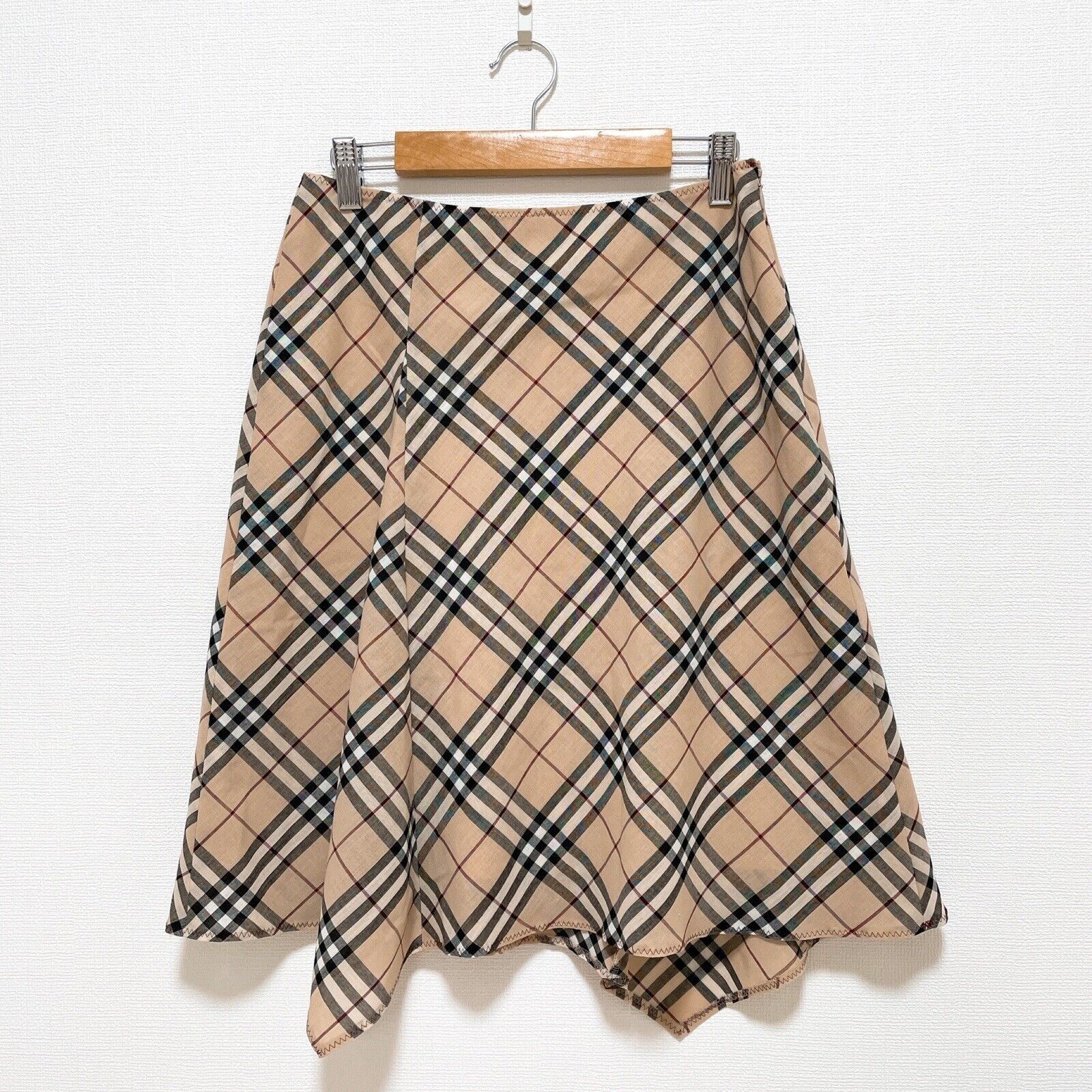 BURBERRY BLUE LABEL バーバリーブルーレーベル ノバチェック フ スカート ベージュ レディース 38 イヘレム裾 三陽商会