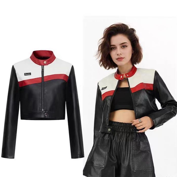 レザージャケット レディース ノー ジャケット 長袖 切り替え ショート丈 アウター ライトアウター ライダースジャケット 軽量 女性 バイクジャケット シンプル 合皮 着痩せ 秋冬 秋服 秋アウター ギフト プレゼントhuabo09 DZ30
