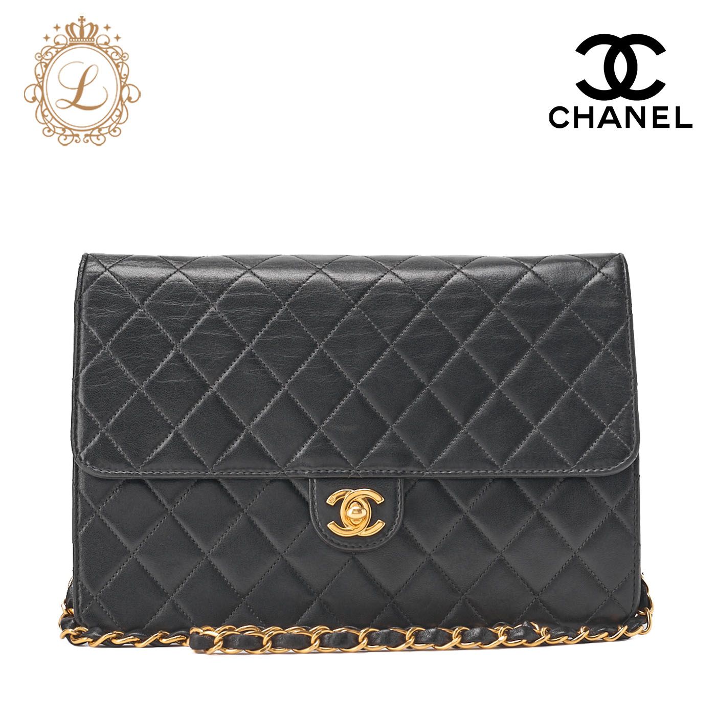 CHANEL シャネル マトラッセ プッシュロック ターンロック チェーンショルダー ラムスキン 黒 ゴールド金具 ショルダーバッグ レディース 送料無料