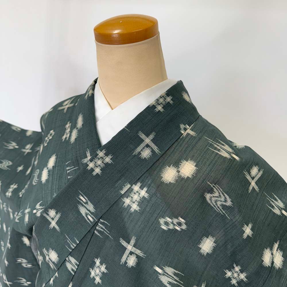 小紋 夏 紗 夏用 洗える着物 裄66.5cm 身丈160cm お洒落着 普段着  