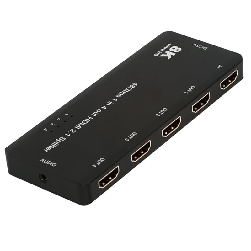 Cablecc 4ポート 8K 60Hz 4K 120Hz HDMI 2.1 スプリッター 1入力信号を4出力画面に分配 3.5mmオーディオ対応 HDCPスタック接続対応 PS5対応 1
