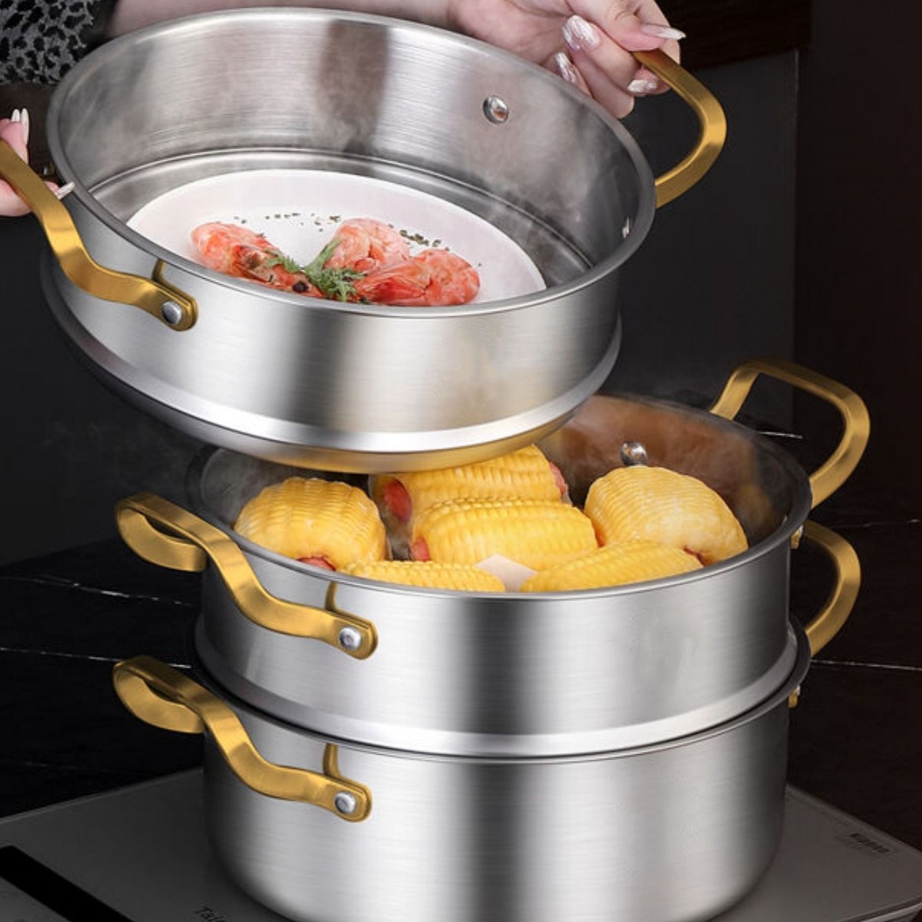 ステンレス製3層蒸し器 11インチ