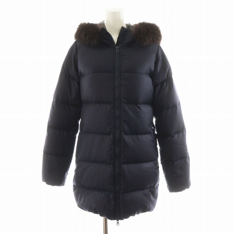 デュベティカ DUVETICA カッパ ウール kappa wool ダウンジャケット フード フォックスファー アウター 38 紺 ネイビー D.037.00 |AN29