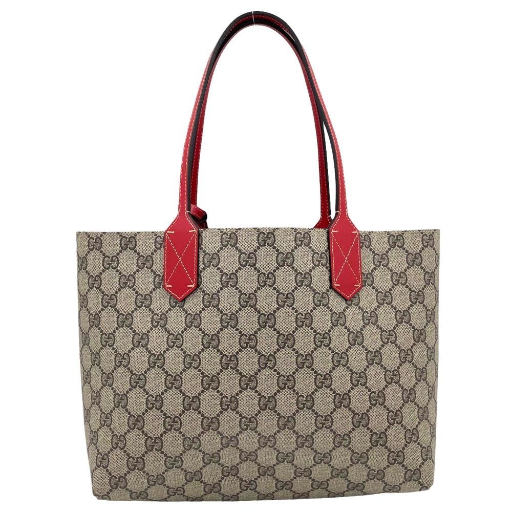 グッチ トートバッグ レディース リバーシブル スモール GGスプリーム ハンドバッグ かばん 鞄 GUCCI 372613 レザー ブラウン 茶  レッド 赤 美品【中古品】