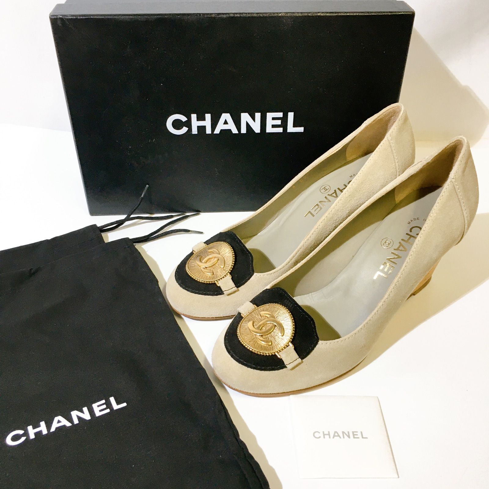 CHANEL シャネル パンプス コルク モスグレイ スエード レディース 
