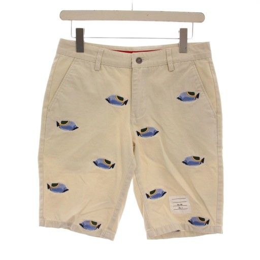 トムブラウン THOM BROWNE ショートパンツ ハーフパンツ 30 オフホワイト アイボリー 魚柄 フィッシュ柄 刺繍 YM