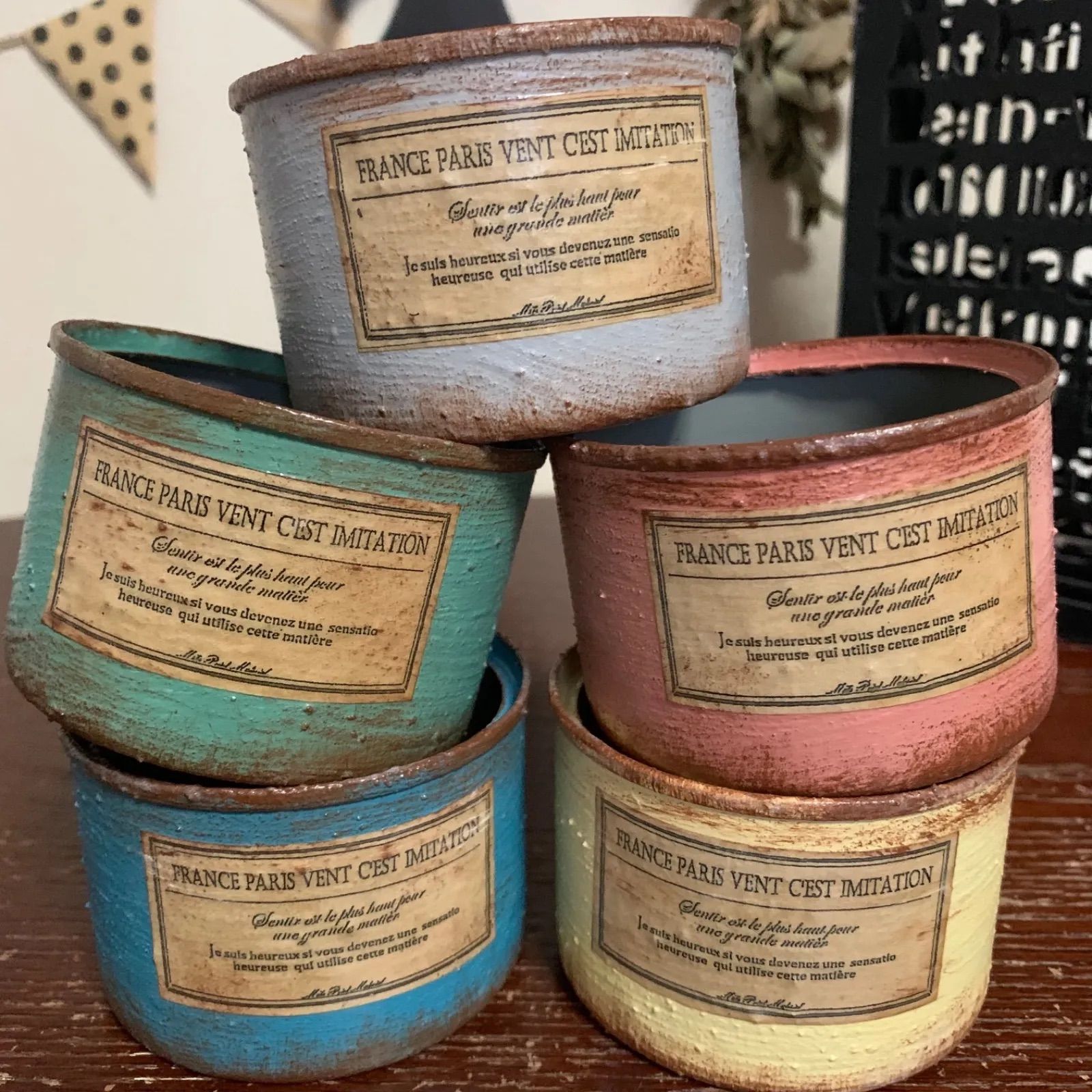 おひとりさまにも♡猫缶小 リメイク缶 5個セット (5色 茶ラベル