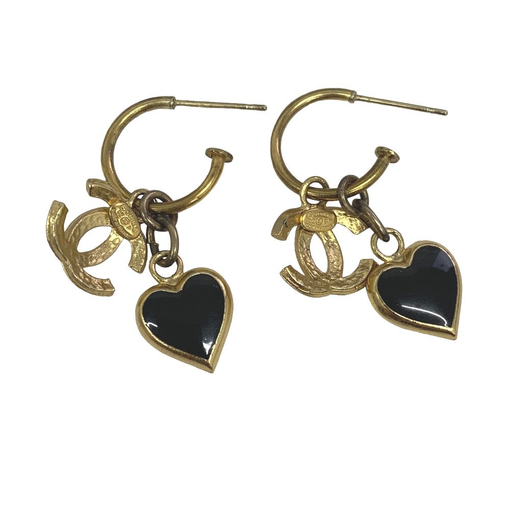 CHANEL シャネル ピアス ココマーク ハート ブラック スイング 02P