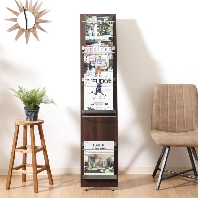 不二貿易 ウッドマガジンラック デコール 5段 スリムHGL-3014