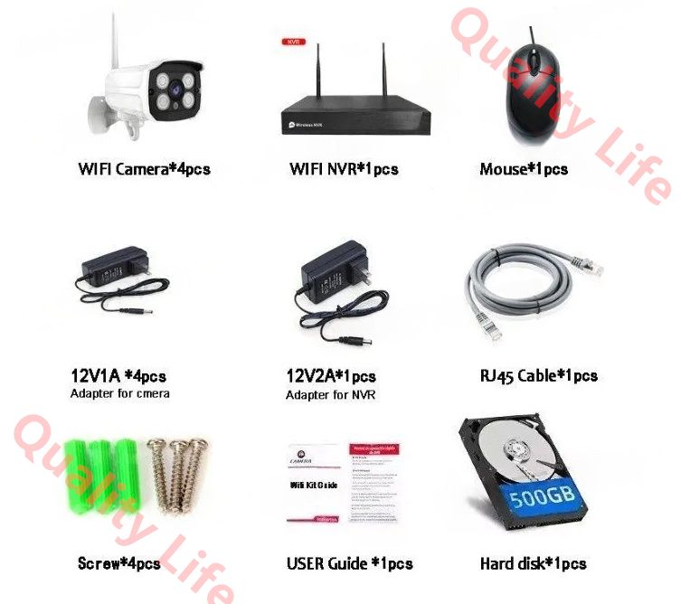 2025最新モデル 防犯カメラセット4台カメラ 500万画素 屋外IP66防水 遠隔監視-動体検知 暗視撮影 WiFi ハードディスク付き