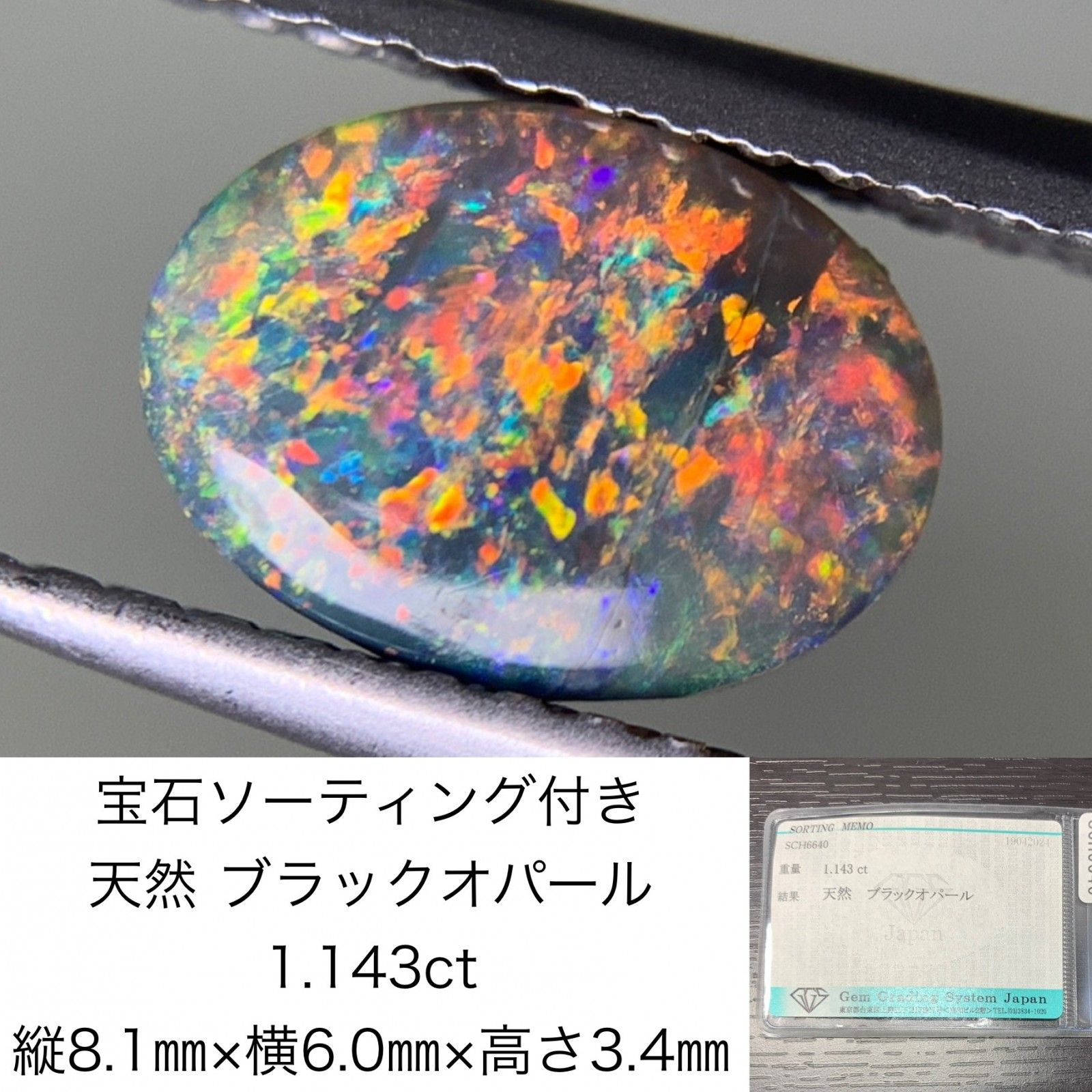 8117円 宝石ソーティング付き 天然 ブラックオパール 1.143ct 縦8.1㎜×横6.0㎜×高さ3.4㎜ ルース（ 裸石 ） 1593Y - メルカリ