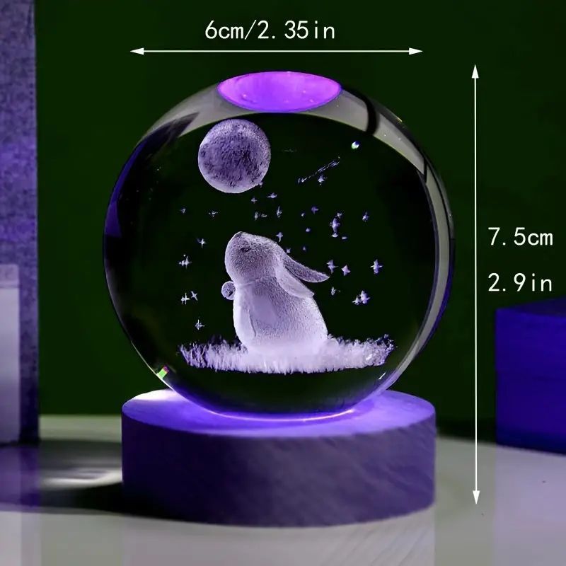 ムーンライトバニー クリスタルボール3D彫刻ウサギムーン ムーンライトバニー クリスタルボール3D彫刻ウサギムーン