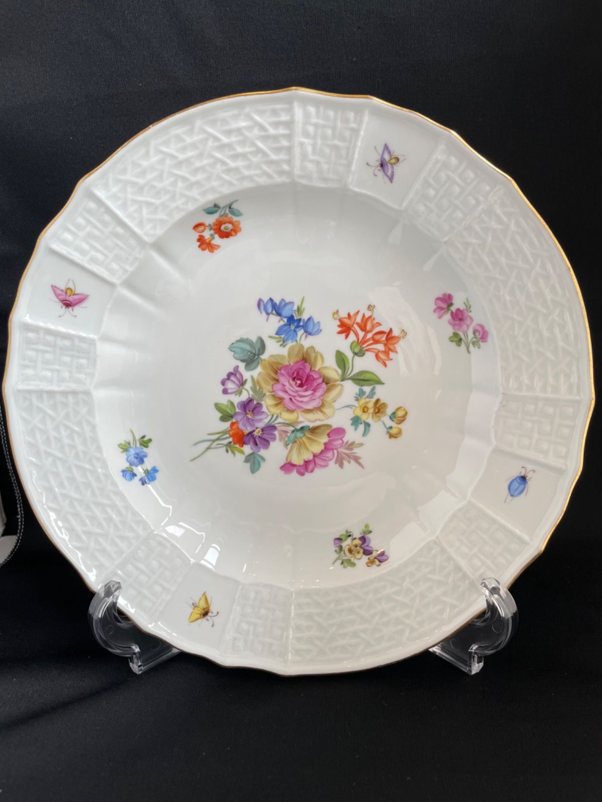 マイセン フラワーブーケと昆虫 プレート ② Meissen オールドマイセン