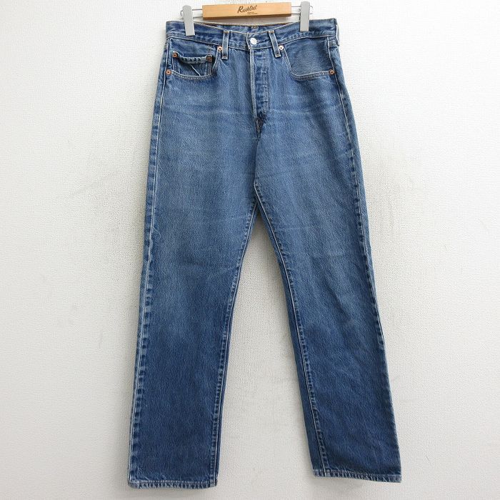 W32/古着 ジーンズ Levis リーバイス 501 メンズ 00s ヒゲ コットン 紺 ネイビー デニム 24aug08 中古 ボトムス ジーパン Gパン ロング パ