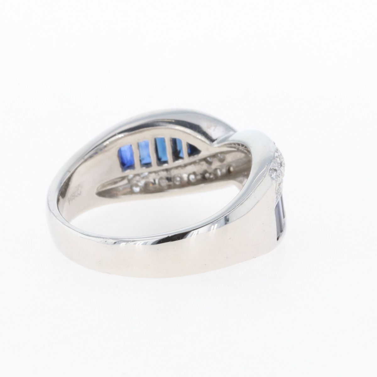 サファイア デザインリング プラチナ メレダイヤ 指輪 リング 13.5号 