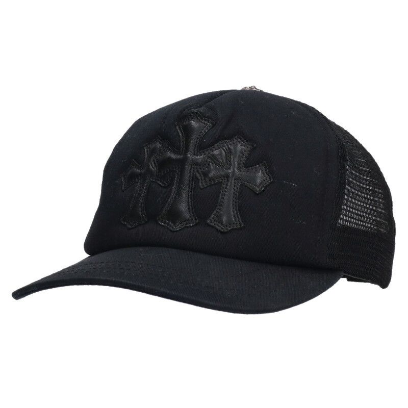 クロムハーツ TRUCKER CAP|レザーパッチトラッカー 3セメタリーレザーパッチクロスボール付メッシュ帽子 メンズ ONE SIZE