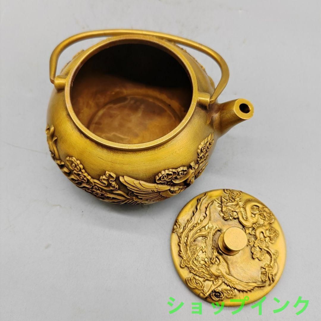 銅器 龍鳳酒壺 茶壺 茶道具 装飾品 工芸品 置物 Amazon.com: Usoway 纯黄铜茶壶办公室寿星福禄满堂手把壶精雕