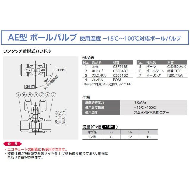 特殊工具 【AE1-20】オンダ製作所 ボールバルブ AE1型 Rねじ×Gねじ 呼び径3/4 小ロット 入数:10