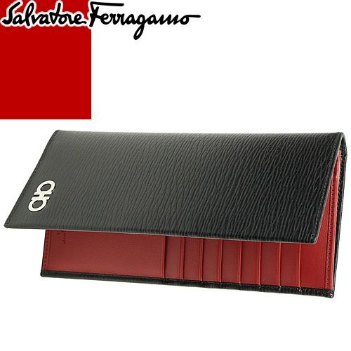 Salvatore Ferragamo 財布 メンズ ブラック/レッド あたたか 