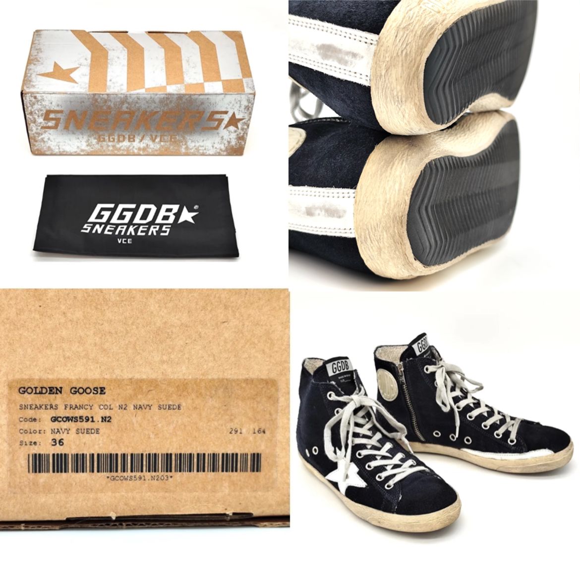 GOLDEN GOOSE ゴールデン グース フランシー ハイカット スニーカー ネイビーカラースエード サイズ36 23㎝相当 ダメージ加工 箱  保存袋 付き イタリア製 GCOWS591.N2 - メルカリ