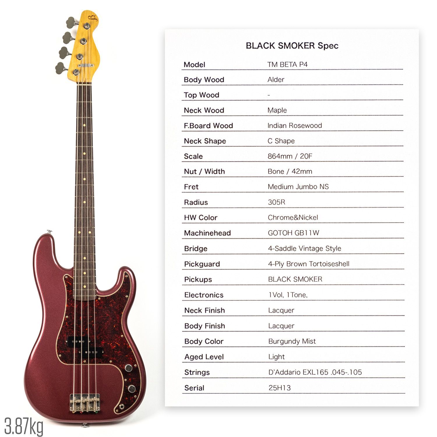 Black Smoker TM BETA-P4 Burgundy Mist 4弦 プレベ