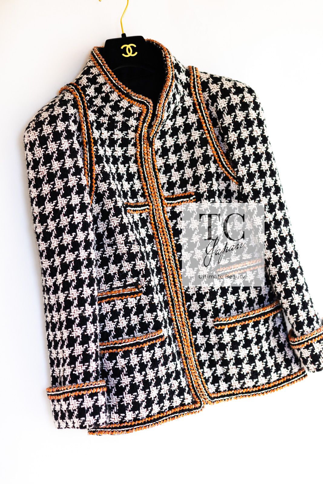 シャネル ジャケット CHANEL ブラック アイボリー 千鳥格子