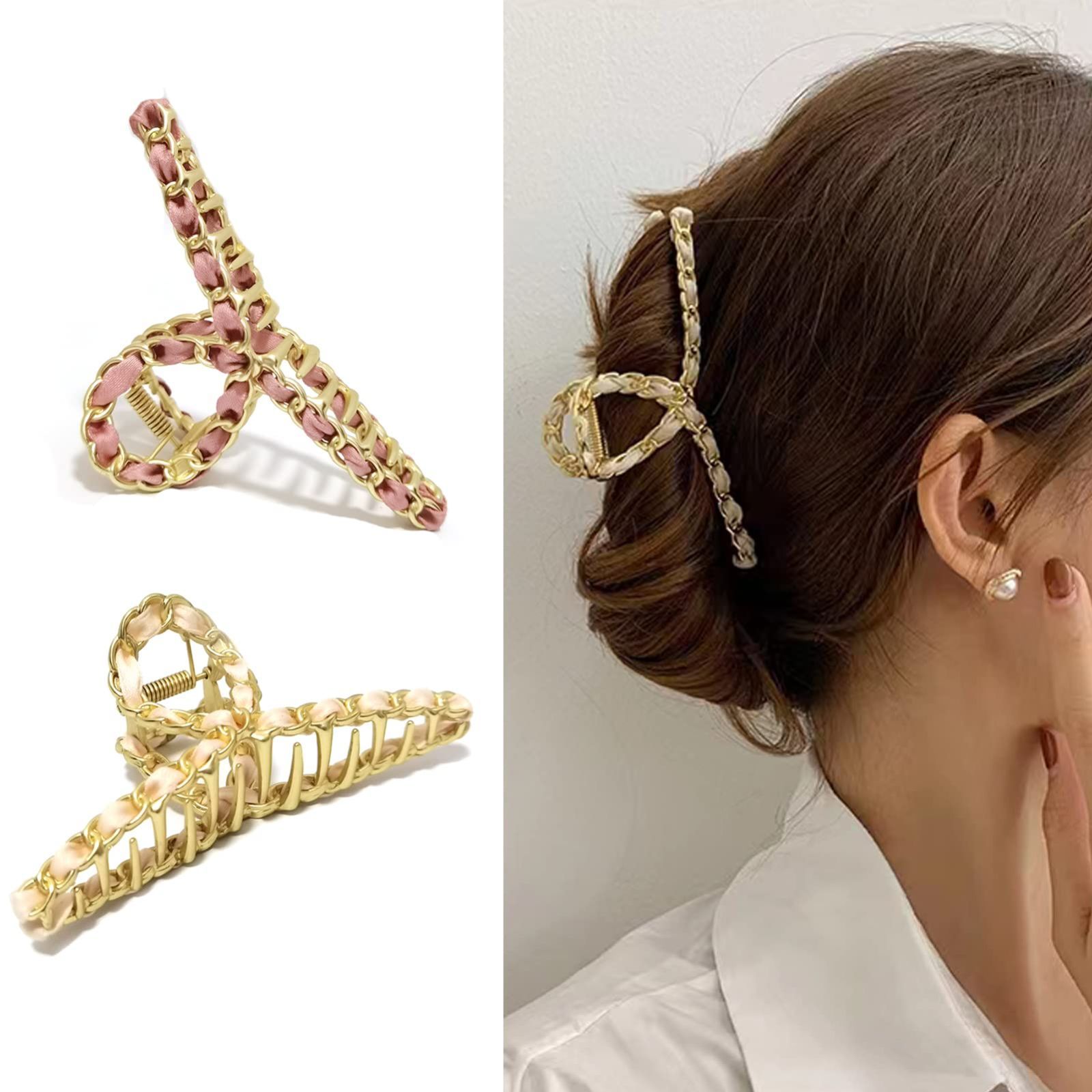 金属 ビューティー ファクション きれい おしゃれ 女の子 ピンク 大人 大きめ 強力 鳥の巣ヘアクリップ 髪飾り ヘア 2本セット ベージュ バンスクリップ オフィス 韓国 クリップ 髪留め ヘアクリップ Fuyunoh